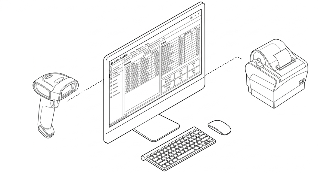 Delta Gestión — software de gestión comercial con periféricos conectados