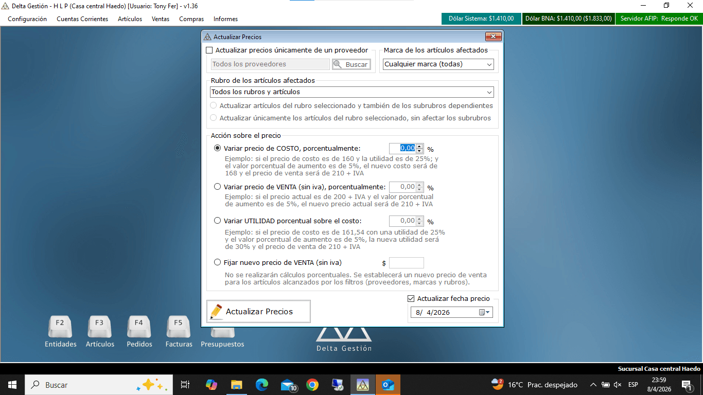 Actualizar Precios
