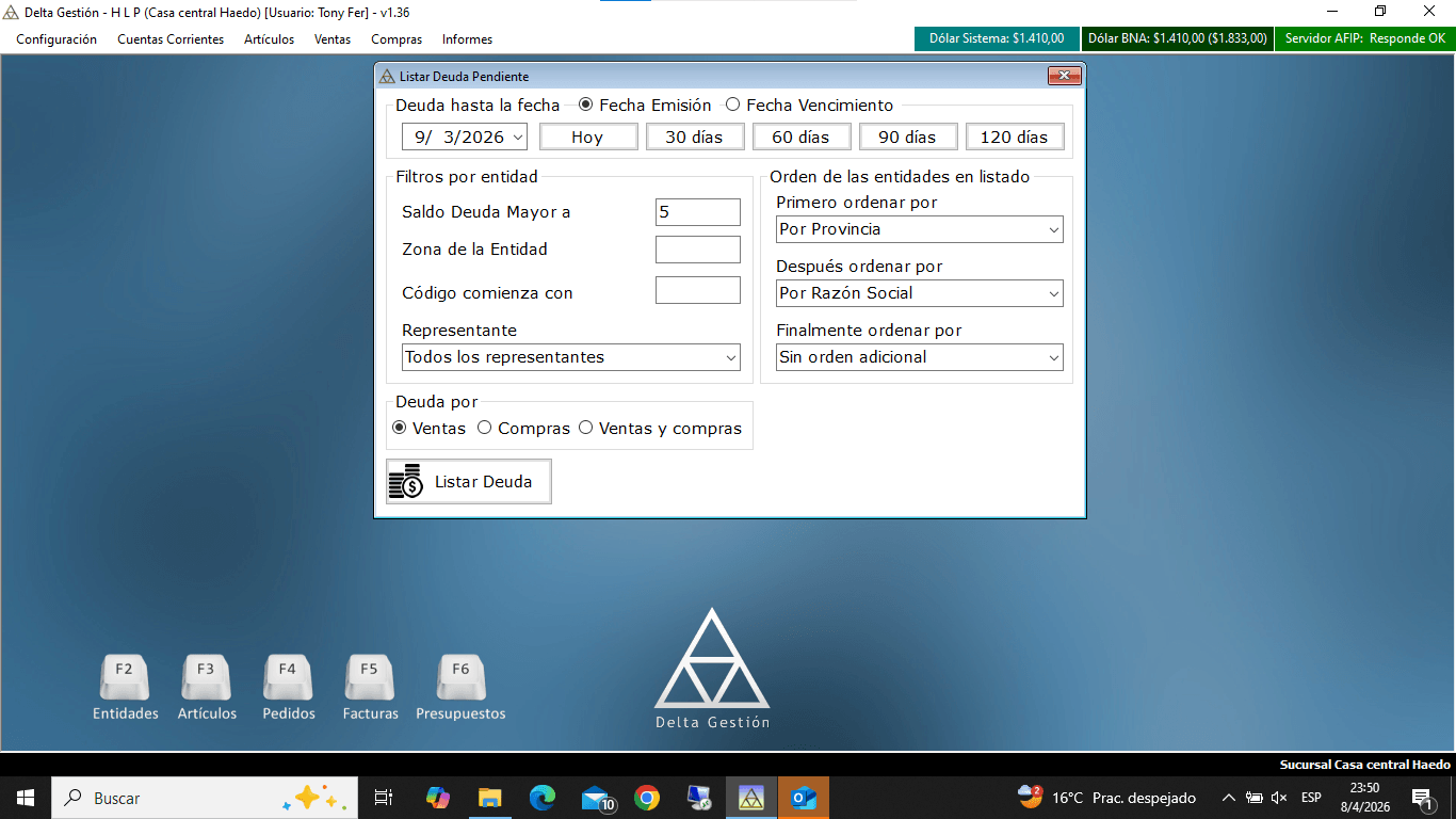 Listado deuda pendiente